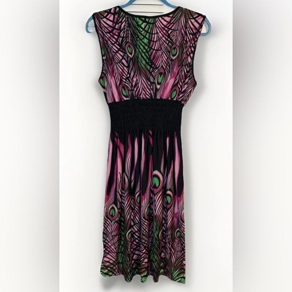 Summer Sundress Women Pink Peacock Beach Slimming Sleeveless Smock Dress M READ - Picture 6 of 11